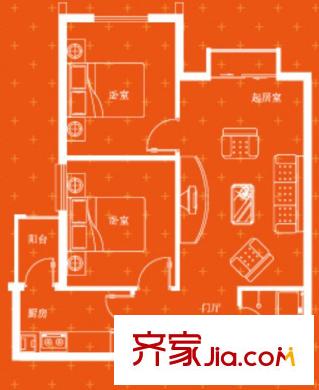 先鋒領(lǐng)寓戶型圖A戶型 2室1廳1衛(wèi)1廚