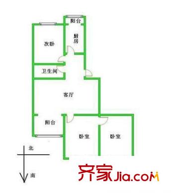 望园西里户型图户型图 3室1厅1卫1厨