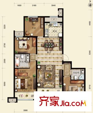 保利春天里D1户型图 4室2厅2卫1厨