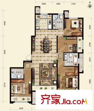 保利春天里D2户型图 4室2厅3卫1厨