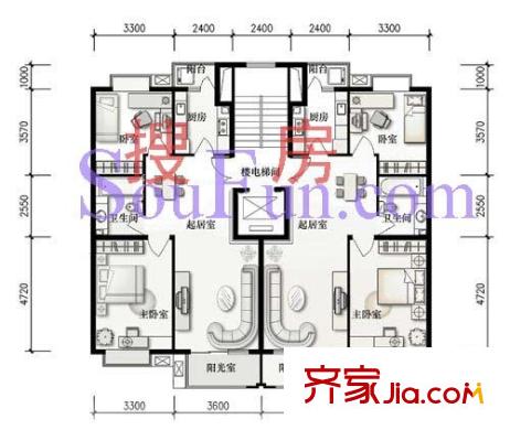 上海沙龙 2室 户型图