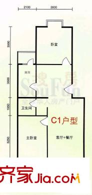 长安新城户型图C1户型 2室2厅1卫1厨