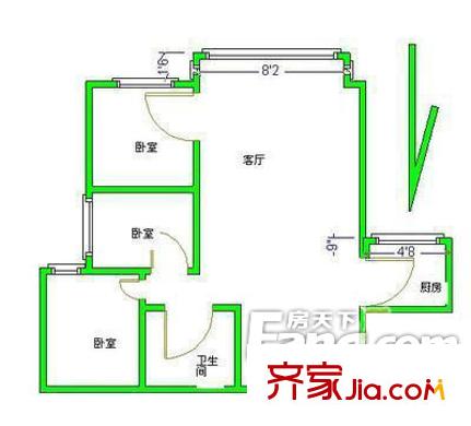 金汉绿港户型图户型图 3室1厅1卫1厨
