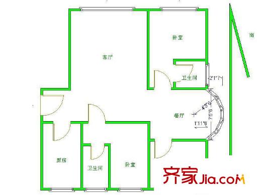 金汉绿港户型图户型图 3室2厅2卫1厨