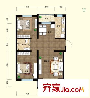 林蔭大道戶型圖101#B3戶型 2室2廳1衛(wèi)1廚