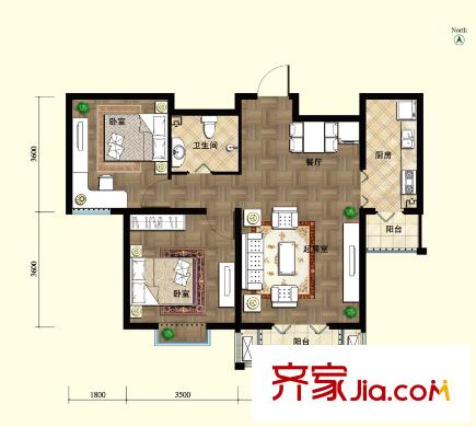 林蔭大道戶型圖101#B4戶型 2室2廳1衛(wèi)1廚