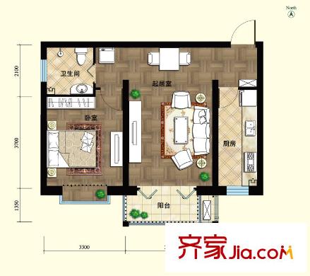 林蔭大道戶型圖101#A2戶型 1室1廳1衛(wèi)1廚