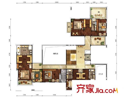 富力湾户型图A2二层户型图 3室2厅2卫1厨