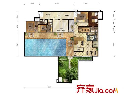 富力湾户型图A1地下一层户型图 3室2厅2卫1厨