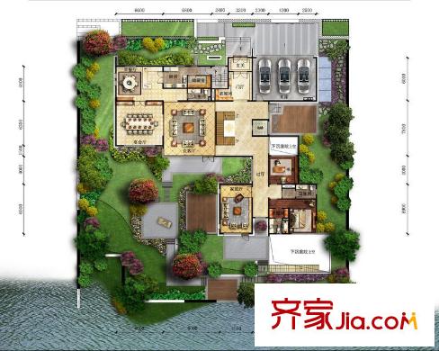 富力湾户型图B1一层户型图 3室2厅2卫1厨
