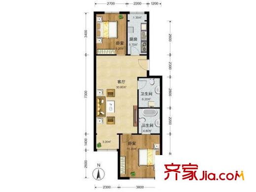 名佳花園三區(qū) 2室 戶型圖