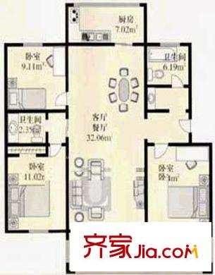 西湖新村 3室 戶(hù)型圖