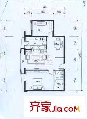 中海城户型图2b-1户型图 2室2厅1厨