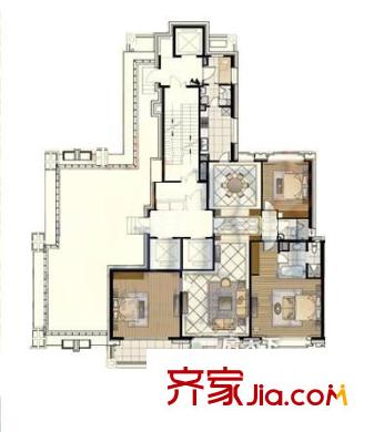 万达大湖公馆户型图C6户型 3室2厅2卫1厨
