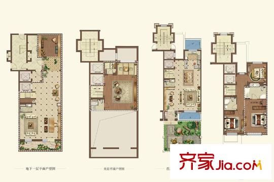 首创・禧瑞墅下叠中户A户型 3室4厅5卫1厨