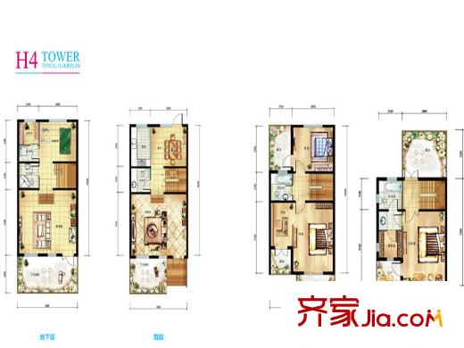 天鹅堡H4户型图 3室2厅4卫1厨