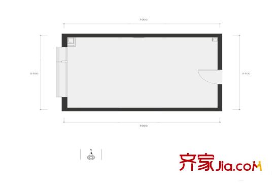 东亚尚品台湖53平一居E户型图 1室1厅1卫1厨