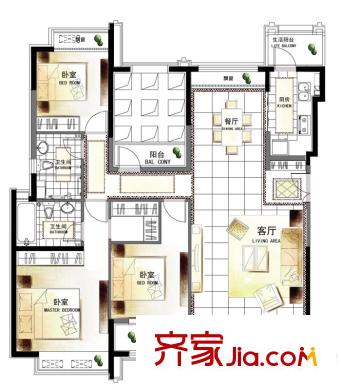香悦四季(合景溪西里)605#A户型 3室2厅2卫1厨