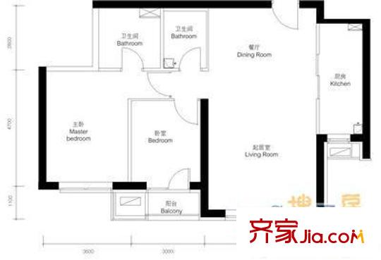 凤凰城四期户型图户型图 2室2厅2卫1厨