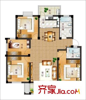 濱海蘆庭戶型圖D戶型 4室2廳2衛(wèi)1廚