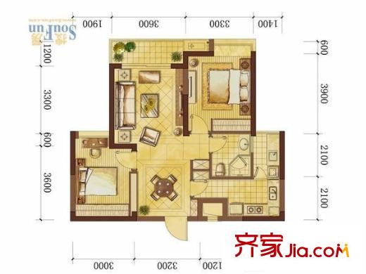 孝思房 2室2廳1衛(wèi)1廚 戶型圖