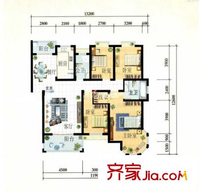 紅墅灣戶型圖4室1廳 