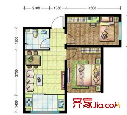 紅墅灣戶型圖2室1廳 