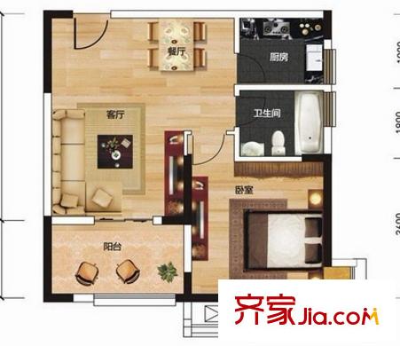紅墅灣戶型圖2室1廳 