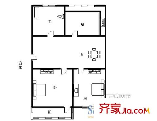 繁佳公寓戶型圖兩室一廳一陽(yáng) 2室1廳1衛(wèi)1廚