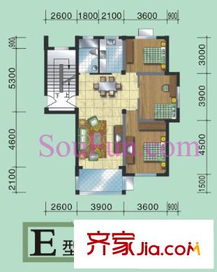 青林嘉園戶型圖E戶型 3室2廳1衛(wèi)1廚