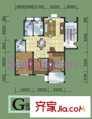 青林嘉園戶型圖G五層戶型 3室2廳2衛(wèi)1廚