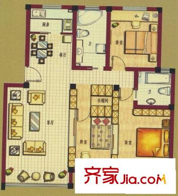 新華園三期戶型圖B戶型 3室2廳2衛(wèi)