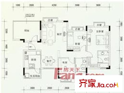 中央風(fēng)景戶型圖3 4室2廳1衛(wèi)1廚