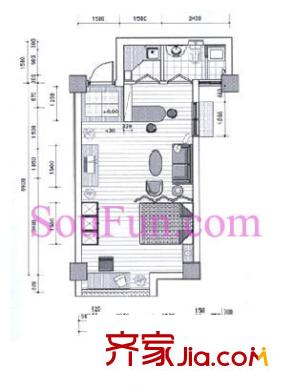 城市先鋒戶(hù)型圖E戶(hù)型 1室2廳1衛(wèi)1廚