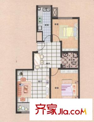 荷花盛世二期2號(hào)樓M戶型90平米 2室2廳1衛(wèi)1廚