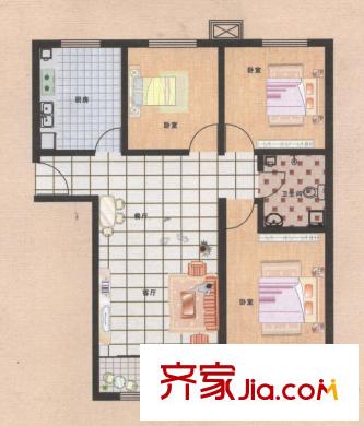 荷花盛世二期2號(hào)樓P戶型104平米 3室2廳1衛(wèi)1廚