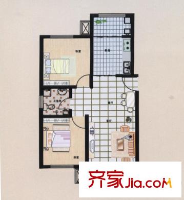 荷花盛世二期3號(hào)樓D戶型89平米 2室2廳1衛(wèi)1廚