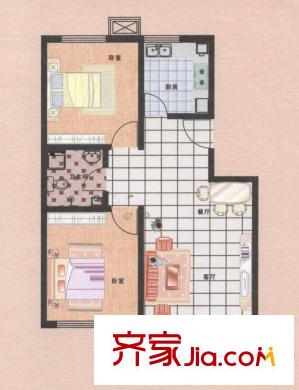 荷花盛世二期2號(hào)樓N戶型86平米 2室2廳1衛(wèi)1廚