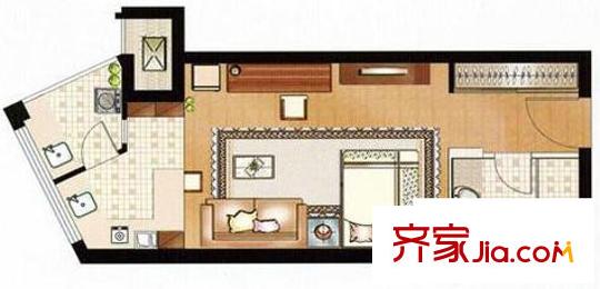 學(xué)府茗苑戶型圖E戶型 1室1廳1衛(wèi)1廚