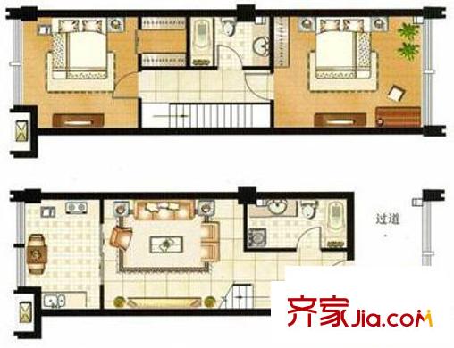 學(xué)府茗苑戶型圖復(fù)式i戶型 2室2廳2衛(wèi)1廚