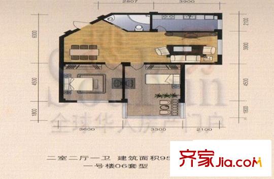 望春桂花苑戶型圖1號(hào)樓06套型 2室2廳1衛(wèi)