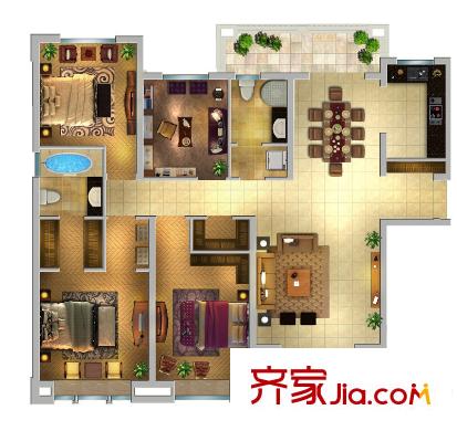 華潤中海凱旋門戶型圖高層E戶型 4室2廳2衛(wèi)1廚