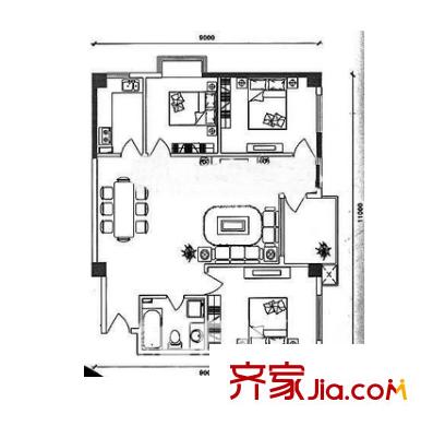 時(shí)代金領(lǐng)戶型圖三室 
