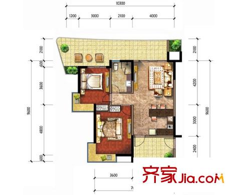 時(shí)代金領(lǐng)戶型圖兩室 