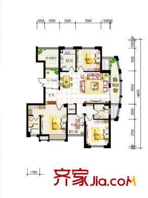 金城花園戶型圖E戶型 3室2廳1衛(wèi)1廚
