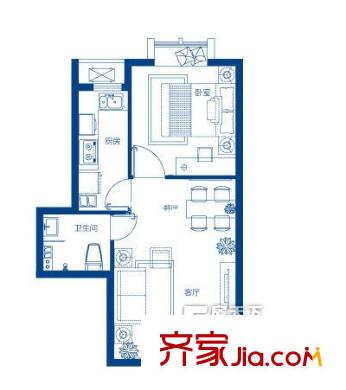 王家弄教師樓戶型圖一室一廳 1室1廳1衛(wèi)1廚