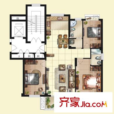 京華茗苑39#、42#小高層?xùn)|首標(biāo)準(zhǔn)層C戶型 3室2廳2衛(wèi)1廚