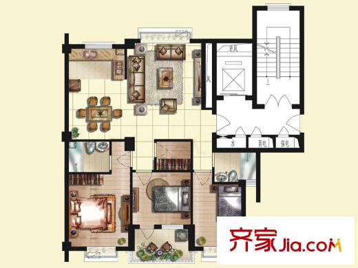 京華茗苑40#小高層中間套標(biāo)準(zhǔn)層G`戶型 3室2廳2衛(wèi)1廚