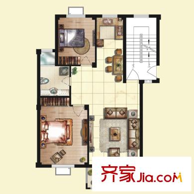 京華茗苑38#多層中間套標(biāo)準(zhǔn)層D戶型 2室2廳1衛(wèi)1廚