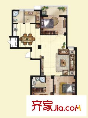 京華茗苑42#小高層中間套標(biāo)準(zhǔn)層J戶型 3室2廳2衛(wèi)1廚